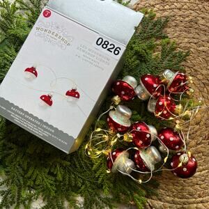 Mushroom Dewdrop Lights LED Red Warm White String Timer Battery Operated